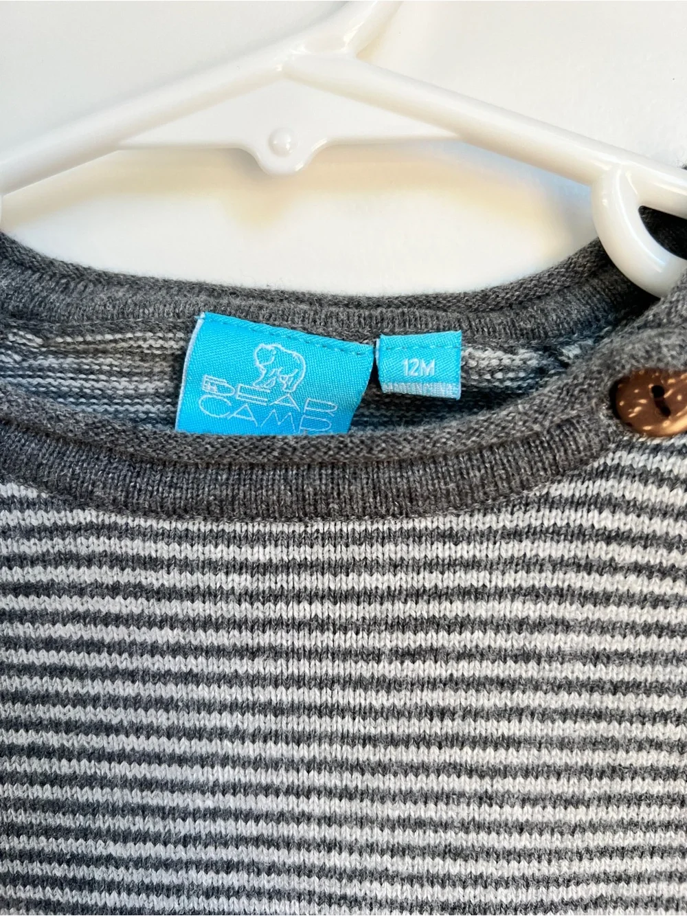 Bear Camp 12M Gray & White Striped Knit Romper